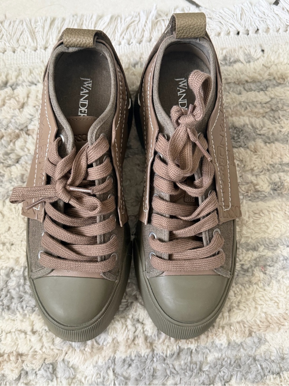 JW ANDERSON Olive Taupe Lace-Up Platform Sneakers